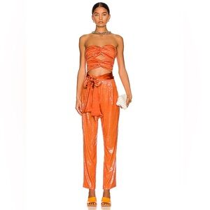 Raisa Vanessa Sequined Jumpsuit With Tie Detail Medium Orange